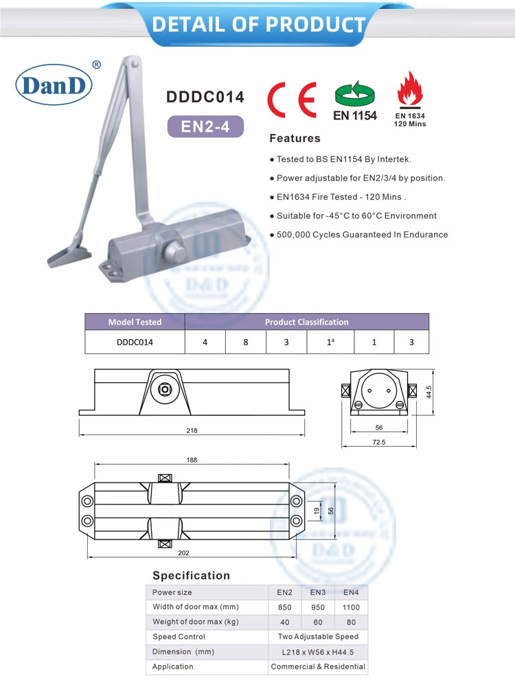 UL Listed Aluminum Alloy Best 180 Degree Automatic Hydraulic Fire Rated Back Check Adjusting Overhead Quiet Hold Open Residential CE Door Closer